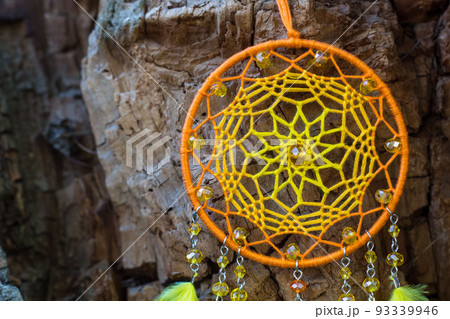 Handmade dream catcher with feathers threads and beads rope hanging 93339946