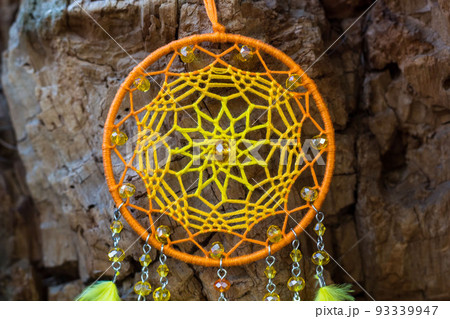Handmade dream catcher with feathers threads and beads rope hanging 93339947
