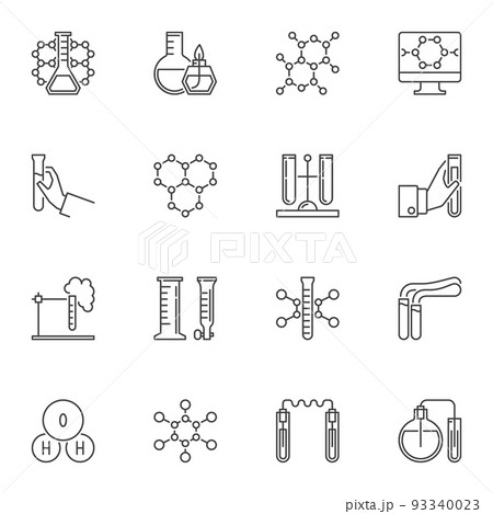 Chemical research vector concept icons in outline style 93340023