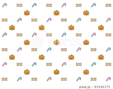 ハロウィン キャンディとカボチャの壁紙 背景白 のイラスト素材