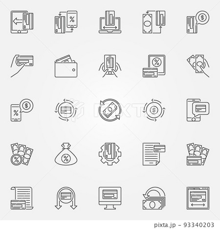 Cashback outline icons set. Vector cashback and money signs 93340203