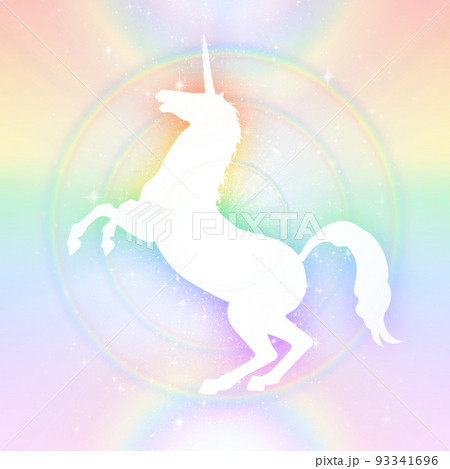 レインボーの空間を背景にしたユニコーンのシルエットイラストの素材 レインボーの空間を背景にしたユニコーンのシルエットイラストの素材 93341696