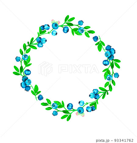 Blueberry wreath. Watercolor vintage illustration. Isolated on a white background. For your design. 93341762