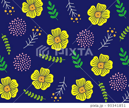 北欧風の黄色の花柄パターン背景 93341851