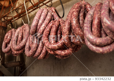 Handmade sausage preparation, Argentine tradition, Pampas, Patagonia Handmade sausage preparation, Argentine tradition, Pampas, Patagonia 93342232