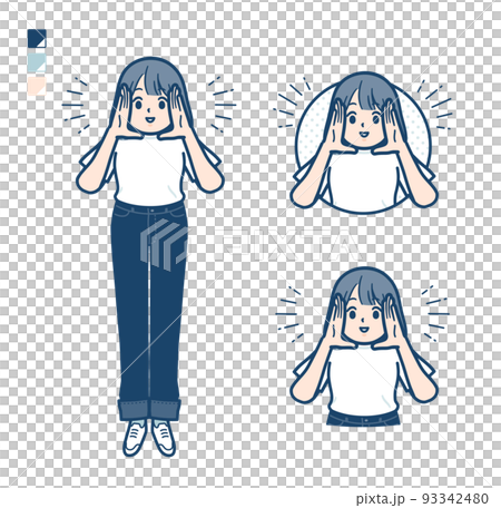 Illustration of a young woman wearing a T-shirt calling out loud 93342480