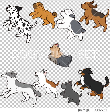 Simple and cute jumping dog illustration set F with main lines 93342785