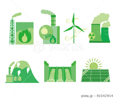 緑色の発電所イラストセット 93342914