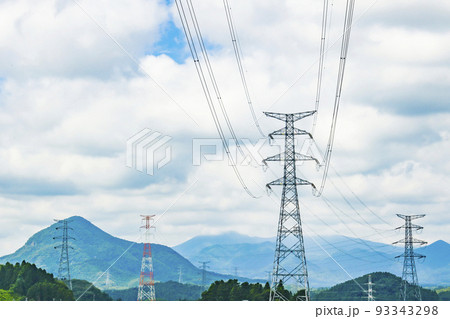 鉄塔　水田　送電線 93343298
