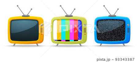 Retro tv cartoon background media. Orange yellow blue retro tv old vintage vector cute icon. Retro tv cartoon background media. Orange yellow blue retro tv old vintage vector cute icon. 93343387