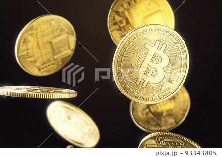 浮遊する仮想通貨のコイン(クローズアップ) / 3Dレンダリンググラフィックス 浮遊する仮想通貨のコイン(クローズアップ) / 3Dレンダリンググラフィックス 93343805