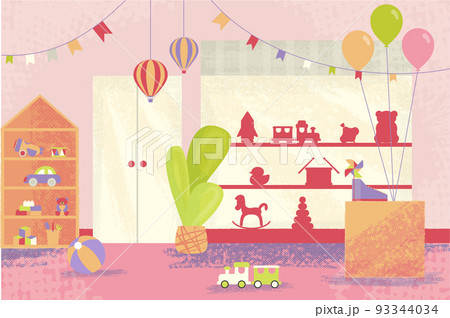 Cartoon Color Toys Shop Interior Inside Concept Flat Design Style. Vector illustration of Kid Goods Store Cartoon Color Toys Shop Interior Inside Concept Flat Design Style. Vector illustration of Kid Goods Store 93344034