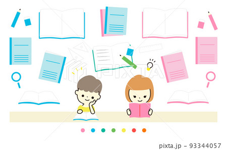 勉強をする子ども /ノートなどの勉強道具 93344057