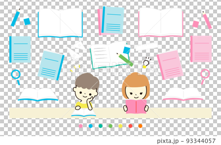勉強をする子ども /ノートなどの勉強道具 93344057