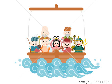 七福神 宝船 イラスト 正面 コピースペース 93344207