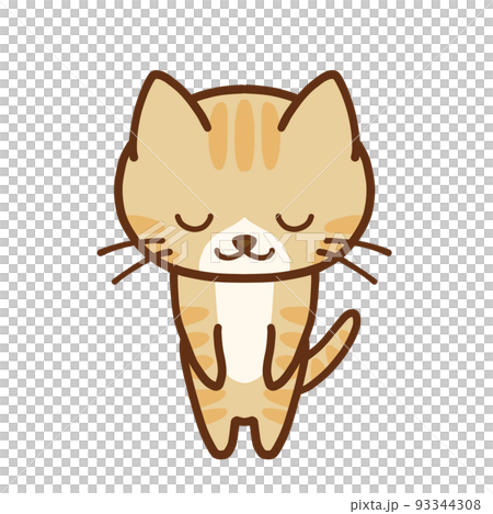 Brown tabby cat bowing politely 93344308