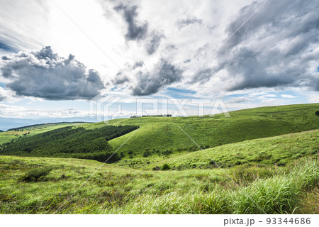 長野県ビーナスラインからの風景、霧ヶ峰と青空と白い雲【8月】 長野県ビーナスラインからの風景、霧ヶ峰と青空と白い雲【8月】 93344686