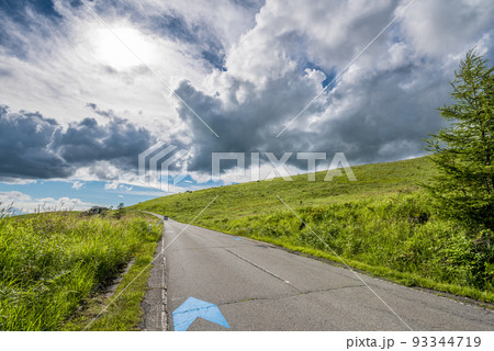 長野県ビーナスラインからの風景、霧ヶ峰と青空と白い雲【8月】 長野県ビーナスラインからの風景、霧ヶ峰と青空と白い雲【8月】 93344719