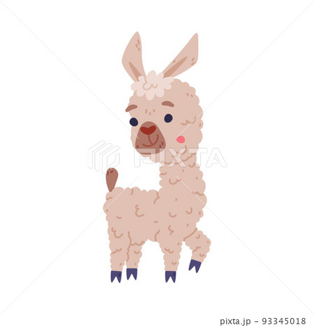 Cute funny baby llama. Alpaca domesticated animal. Childish print for sticker, card, textile, nursery decor vector illustration 93345018