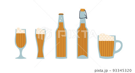 Vector stylized set of beer bottles and beer mugs. Perfect for a pub menu. 93345320