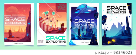 Space exploring banners set with alien landscape 93346023