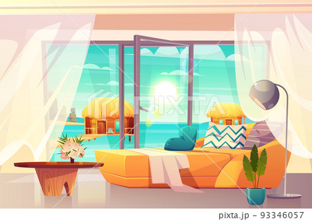 Tropical resort hotel room interior cartoon vector Tropical resort hotel room interior cartoon vector 93346057