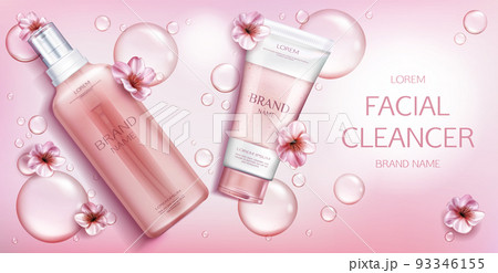 Facial cleanser cosmetics bottles mockup banner Facial cleanser cosmetics bottles mockup banner 93346155