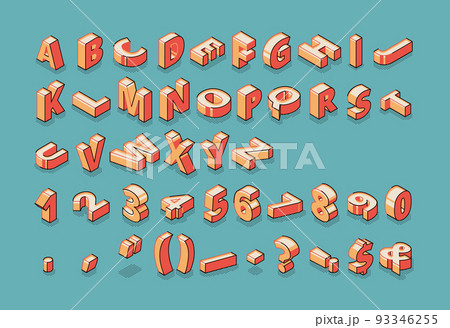 Isometric alphabet, numbers and punctuation marks. 93346255