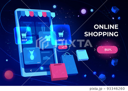 Online shopping landing page, smartphone screen Online shopping landing page, smartphone screen 93346260