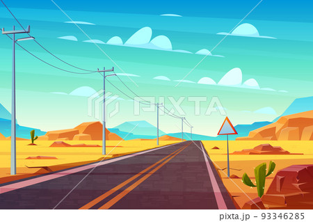 Empty highway in hot dessert cartoon vector 93346285