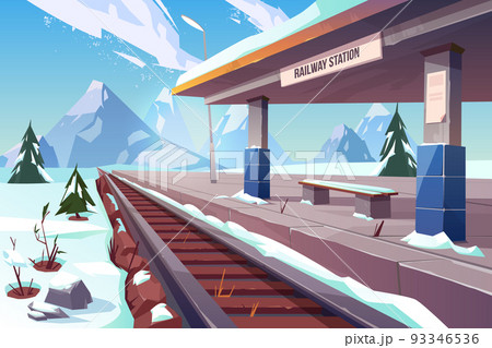 Railway station mountains winter snowy landscape Railway station mountains winter snowy landscape 93346536