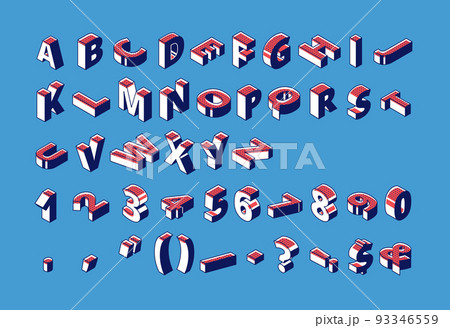 Isometric alphabet, numbers and punctuation marks. 93346559