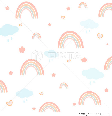 hildish pattern with rainbows, cloud and hearts, .Creative scandinavian kids texture for fabric, wrapping, textile, wallpaper, apparel. Vector illustration 93346882