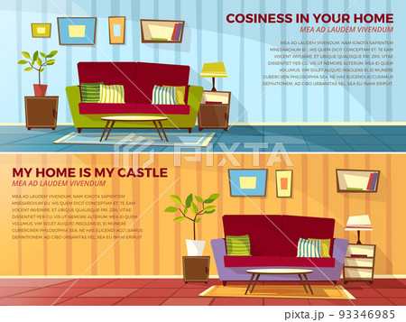 Room interior design vector cartoon illustration of old or modern apartments living room with furniture 93346985