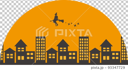 Image illustration of a witch flying in the sky with a broom 93347729