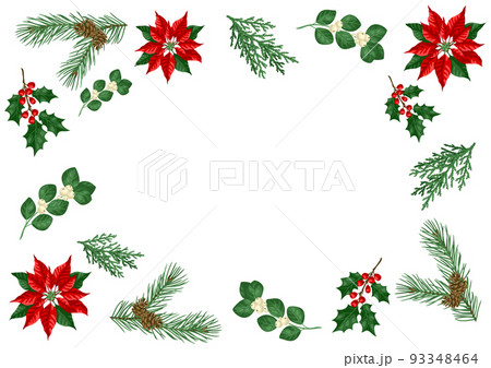 Frame with winter plants. Merry Christmas and Happy New Year decoration. 93348464