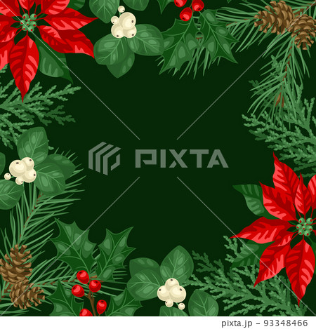 Frame with winter plants. Merry Christmas and Happy New Year decoration. 93348466