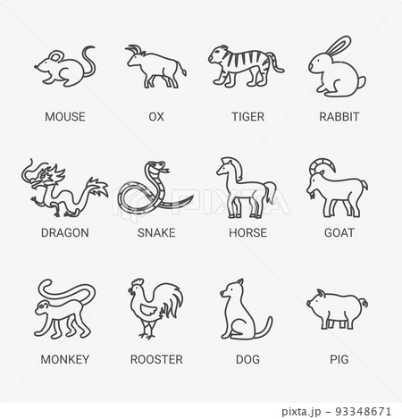 Chinese Zodiac Line Symbols Set Chinese Zodiac Line Symbols Set 93348671