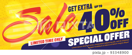 Sale banner template. Up to 40 percent off price clearance. Special offer limited time only. Get extra sale invitation. Sale advertising flyer, poster, coupon layout vector illustration 93348900