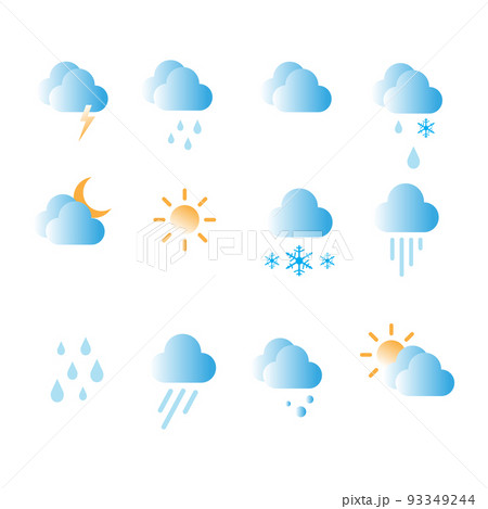 Weather icons set on white background for forecast design apps. Modern flat style vector illustration. 93349244