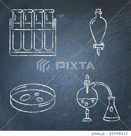 Chemistry science icon set on chalkboard Chemistry science icon set on chalkboard 93349312