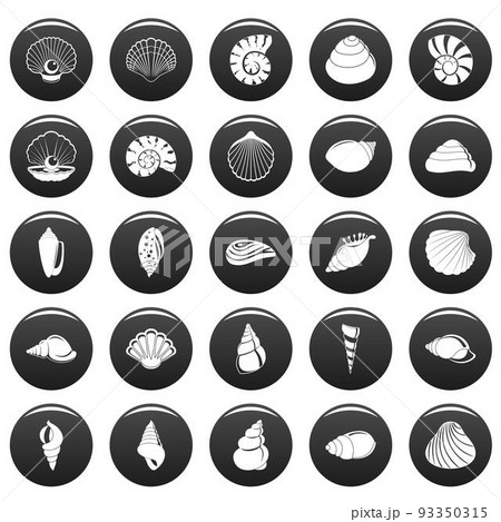 Sea shell icons set vetor black 93350315