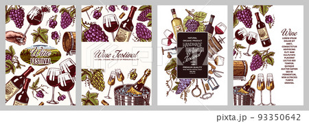 Wine posters or vineyard banners. Sparkling champagne background, Cheers toast and Grape. Tuscany 93350642