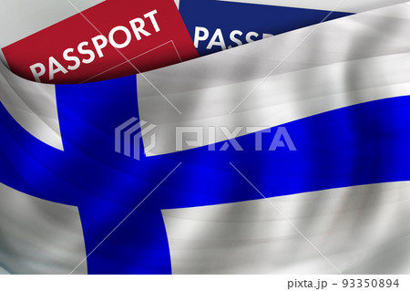 Finnish flag background and passport of Finland. Citizenship, official legal immigration, visa Finnish flag background and passport of Finland. Citizenship, official legal immigration, visa 93350894
