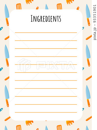 Printed ingredients template with kitchen utensils for cooks and cooking enthusiasts. Kitchenware collection. Printed ingredients template with kitchen utensils for cooks and cooking enthusiasts. Kitchenware collection. 93351901
