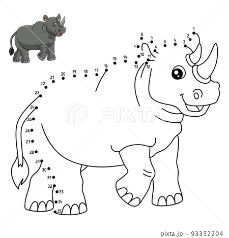 Dot to Dot Rhinoceros Coloring Page for Kids 93352204