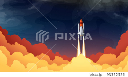 space shuttle takeoff with colored bright clouds space shuttle takeoff with colored bright clouds 93352526