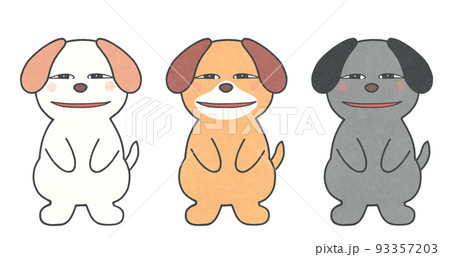 薄ら笑いの犬のイラスト 輪郭=実線&黒色 3色セット 薄ら笑いの犬のイラスト 輪郭=実線&黒色 3色セット 93357203