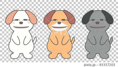 薄ら笑いの犬のイラスト 輪郭=実線&黒色 3色セット 薄ら笑いの犬のイラスト 輪郭=実線&黒色 3色セット 93357203