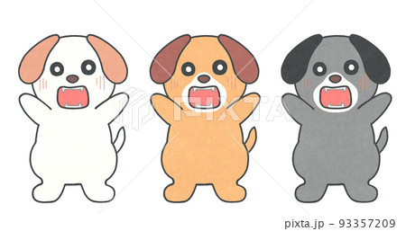 驚いている犬のイラスト　輪郭＝実線＆黒色　3色セット 93357209